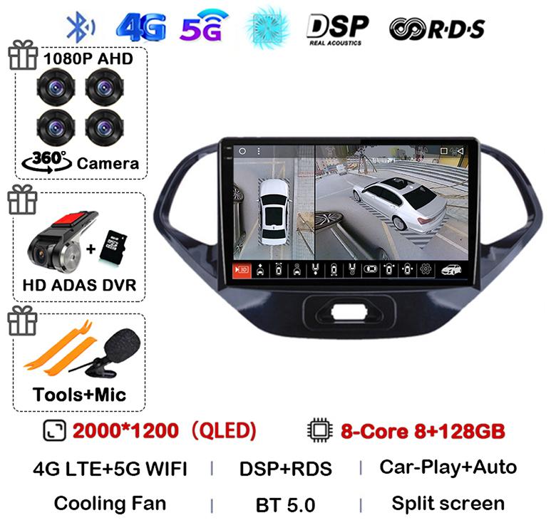 Android 14 Carplay Auto WIFI+4G Car Radio For Ford Figo 2015 2016 2017 2018 Multimedia Stereo Video Player GPS 360 Camera Audio