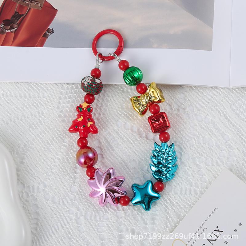 New High-End Christmas Beaded Phone Lanyard with Snowman and Tree Keychain, Festival Hanging Ornament, Bag Pendant