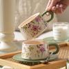 Floral coffee cup set Ceramic home coffee shop souvenir office latte light luxury retro gift box water cup