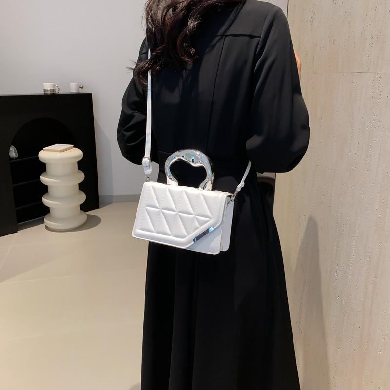 Textured bag women's new small fresh hard handle handbag fashionable solid color shoulder messenger bag