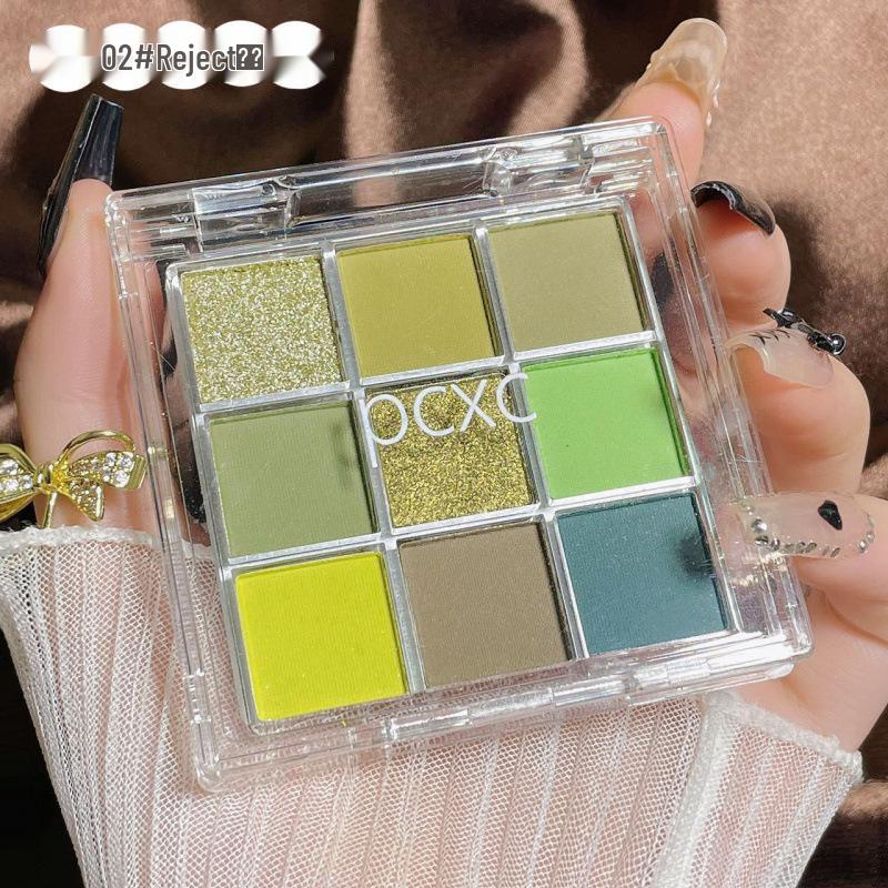 9-Color Earth Tones Eyeshadow Palette: Matte & Shimmer, Transparent Blue-Green Design