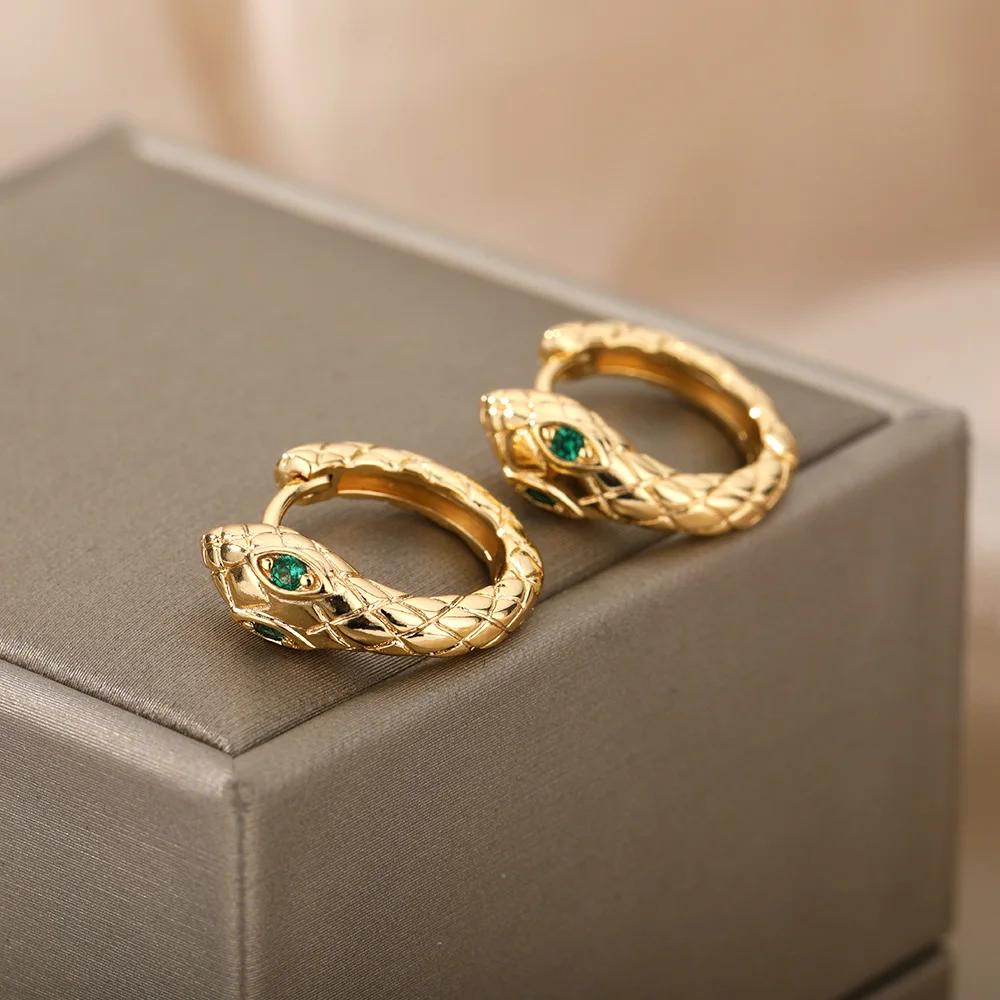 Zircon Snake Hoop Earrings for Women Goth Copper Color Earrings 2024 Trend Piercing Earings Zircon Gifts Pendientes