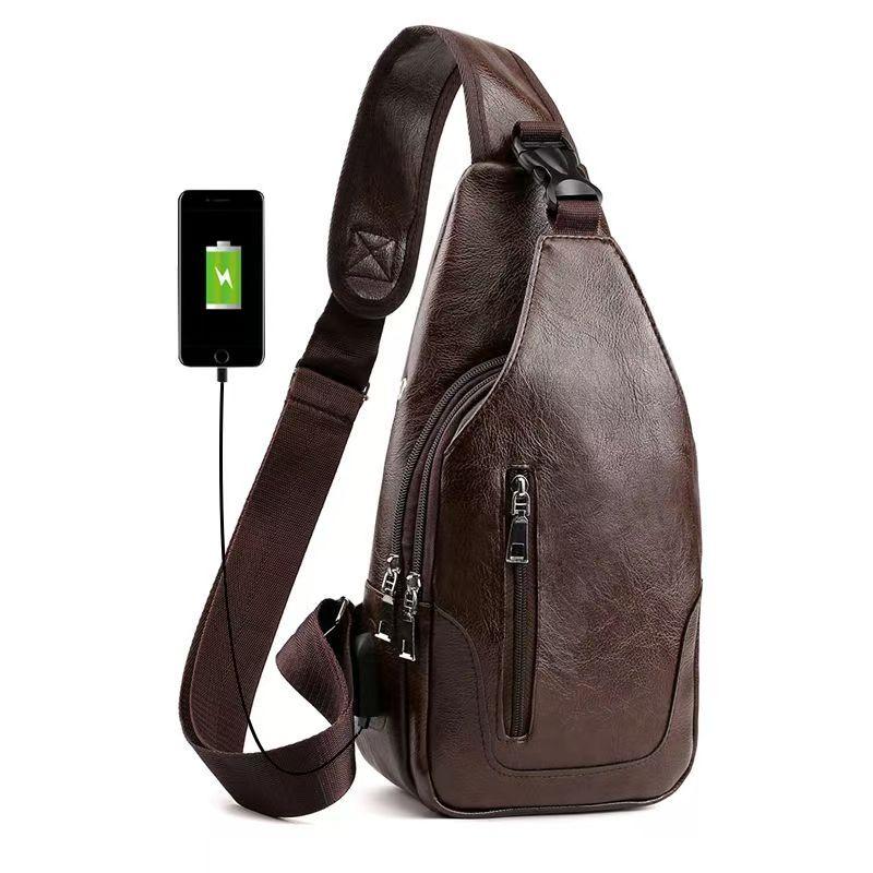 

Single-shoulder Crossbody Bag, Student Soft Leather Casual Small Chest Backpack Crossbody Bag коричневий