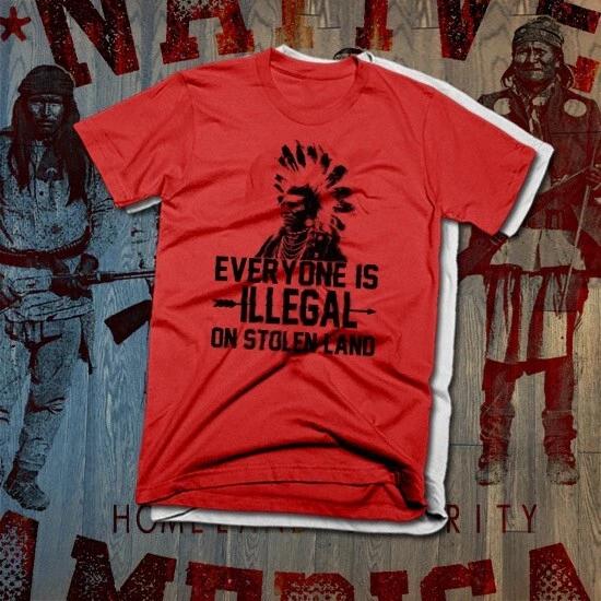 Native American Indian Warrior T-shirt Indigenous Feather Headdress Stolen Land S