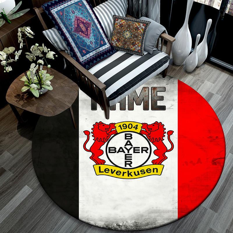 Custom Name Bayer Leverkusen Round Area Rug,Carpet Rug for Living Room Bedroom Sofa Playroom Decor,Non-slip Floor Mat