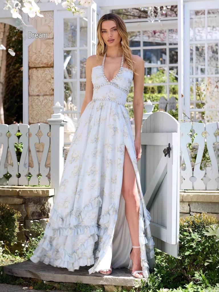 2026 New Cross-Border Women's Floral Backless Halter Dress - Sexy Vacation Style