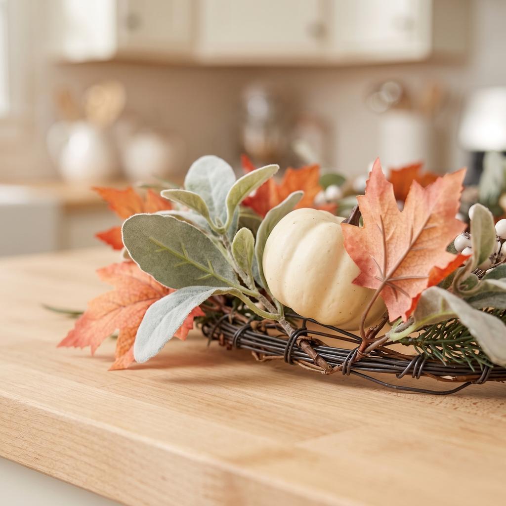 Pumpkin Maple Leaf and Bunny Ear Leaf Garland with Wire for Thanksgiving Fireplace Staircase Front Door Decor