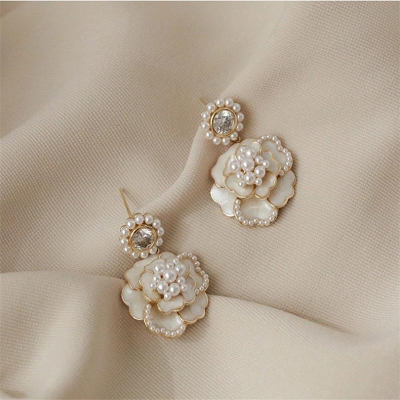 Fashion Pearl Camellia Dangle Earrings for Women's Earrings Jewelry Girl Gift Brincos