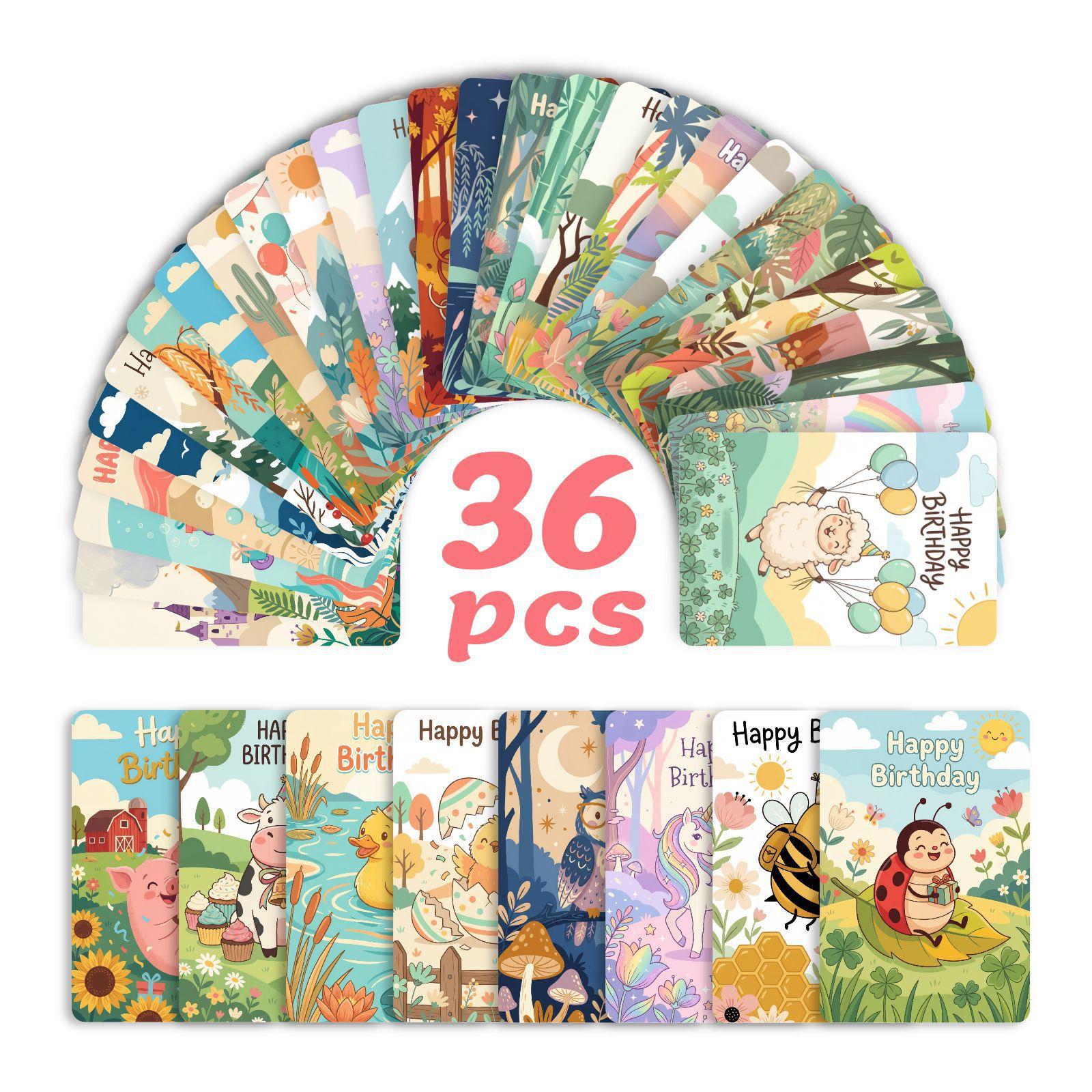 

36 Happy Birthday Card Set Creative Animal Children Happy Birthday Wishes Text Cards RXHB0042