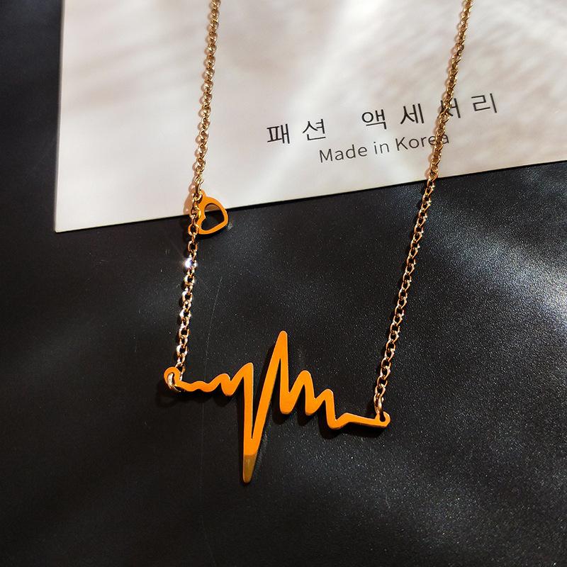 Accessories Fashion Sexy Lightning Ecg Pendant Necklace, Temperament Titanium Steel Clavicle Chain Necklace