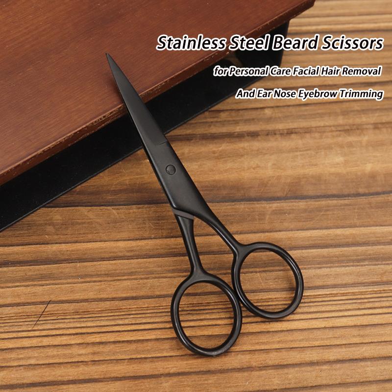 Black Stainless Steel Facial Hair Shears Cutting Mustache Eyebrow Trimming Barber Beard Scissors