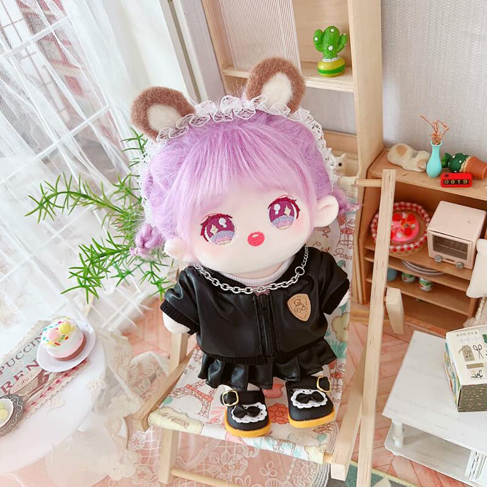 Niannyyhouse 20cm Puppenkleidung - Baumwoll-Puppenkleidung - Lederjacke, Gestreiftes T-Shirt, Lederrock - Puppenbabykleidung - Verkleidung - Für Stofftiere