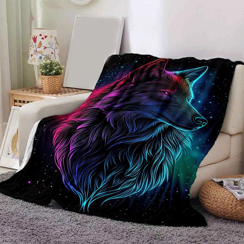 

1pc Wolf Printing Lightweight Flannel Blanket, Comfortable and Warm Blanket, for Camping Sofa Bed and Couch Office, in All Seasons 130cmx150cm
