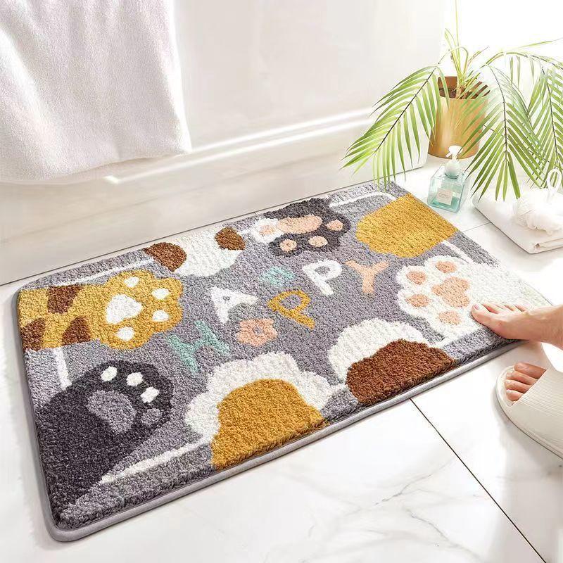 Thickened Cartoon Cashmere Foot Mat Bathroom Floor Mat Toilet Absorbent Non-slip Mat Washroom Wear and Dirty Floor Mat
