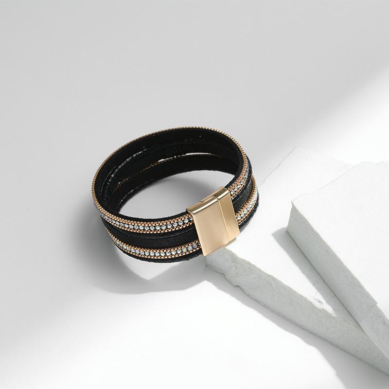 Bohem Kalp Aksesuarları Çok Katmanlı Deri Kadın Bilekliği Klasik Mıknatıslı Tokalı Bilezik