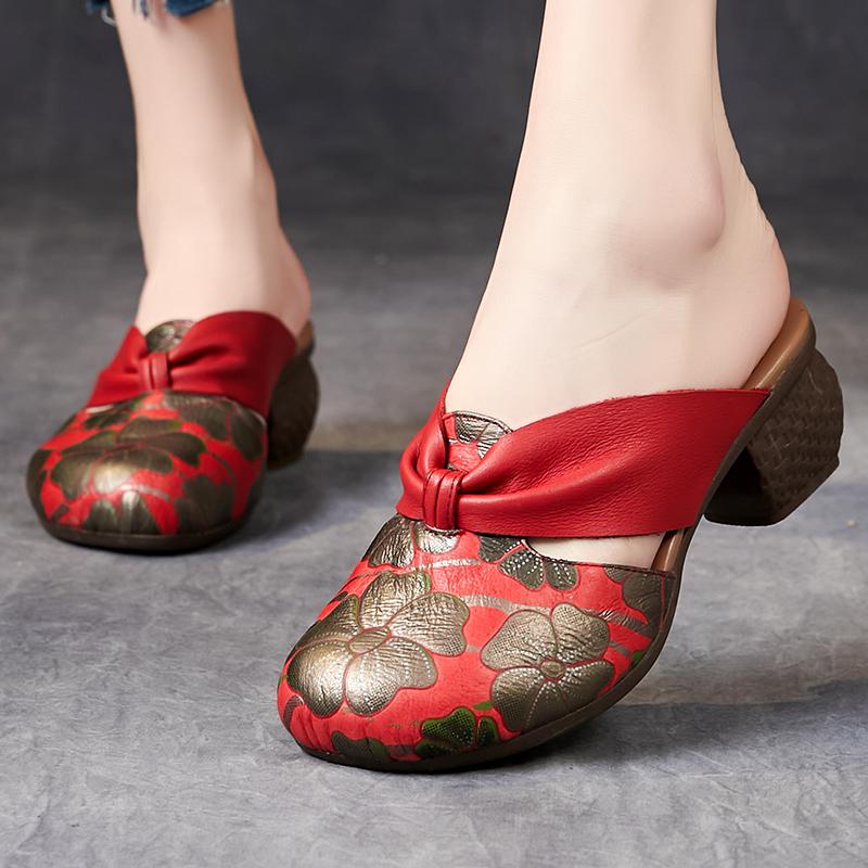 

Мода GKTINOO Натуральная кожа 2025 Новые летние тапочки Женская обувь Уличные шлепанцы Ручная работа Ретро Круглый носок Толстый каблук Сандалии 9