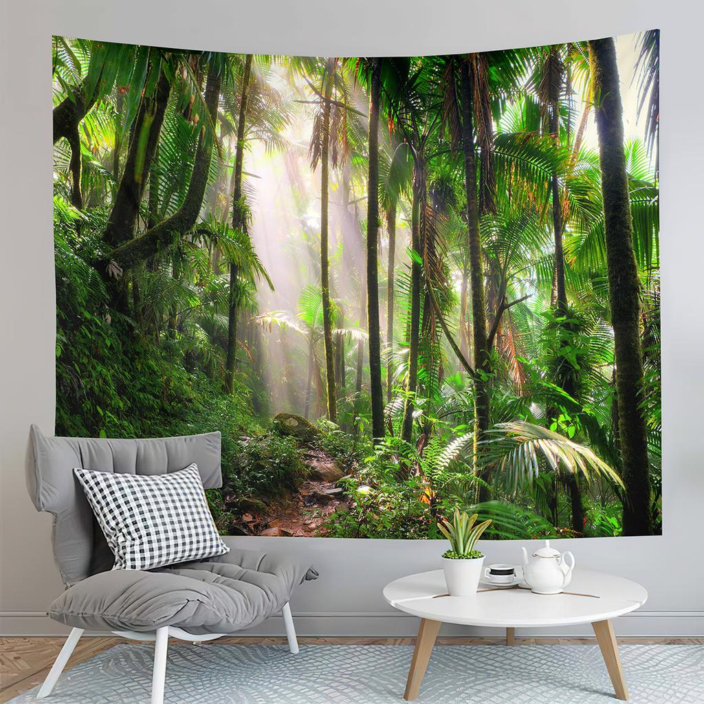 Jungle Tapestry Primeval Rainforest Foliage Greenery Wooden Pathway Tapestry Art Home Living Room Bedroom Decor Tapestries