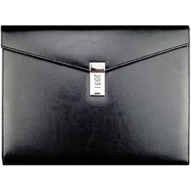 A4 Leather Password Lock Document Bag Manager File Folder for Office Writing Pads Legal Paper TPN086(Black)