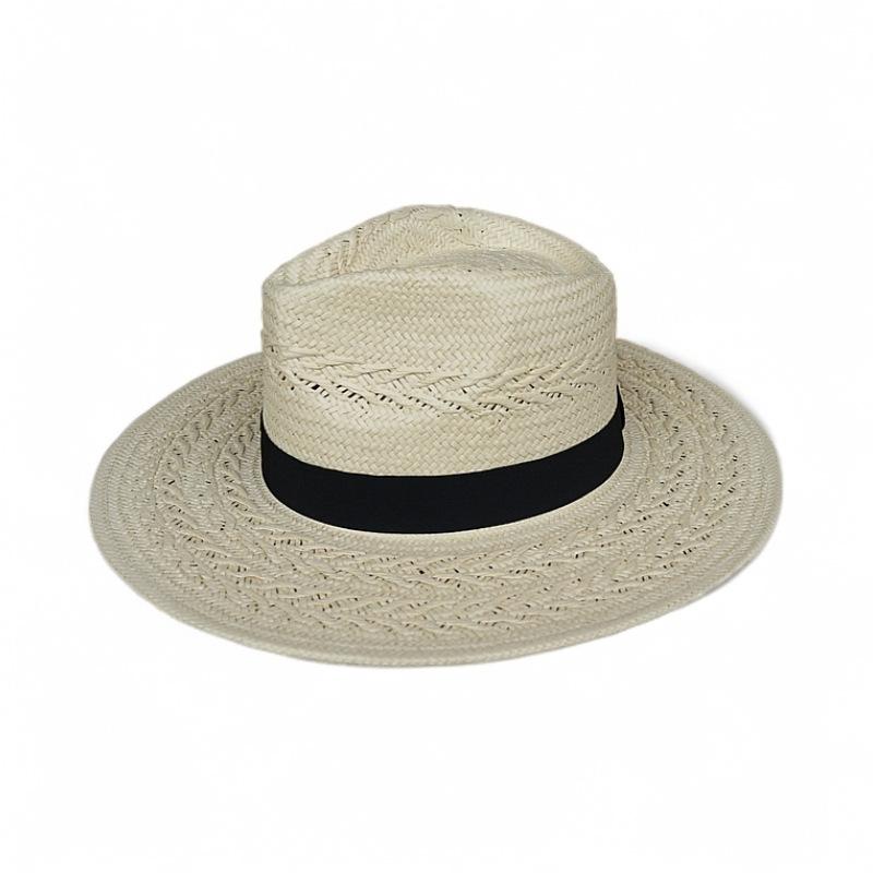 French Retro Beige Wheat Flower Woven Panama Jazz Top Hat For Men And Women Summer Sun Protection Shade Wide Brim Straw Hat