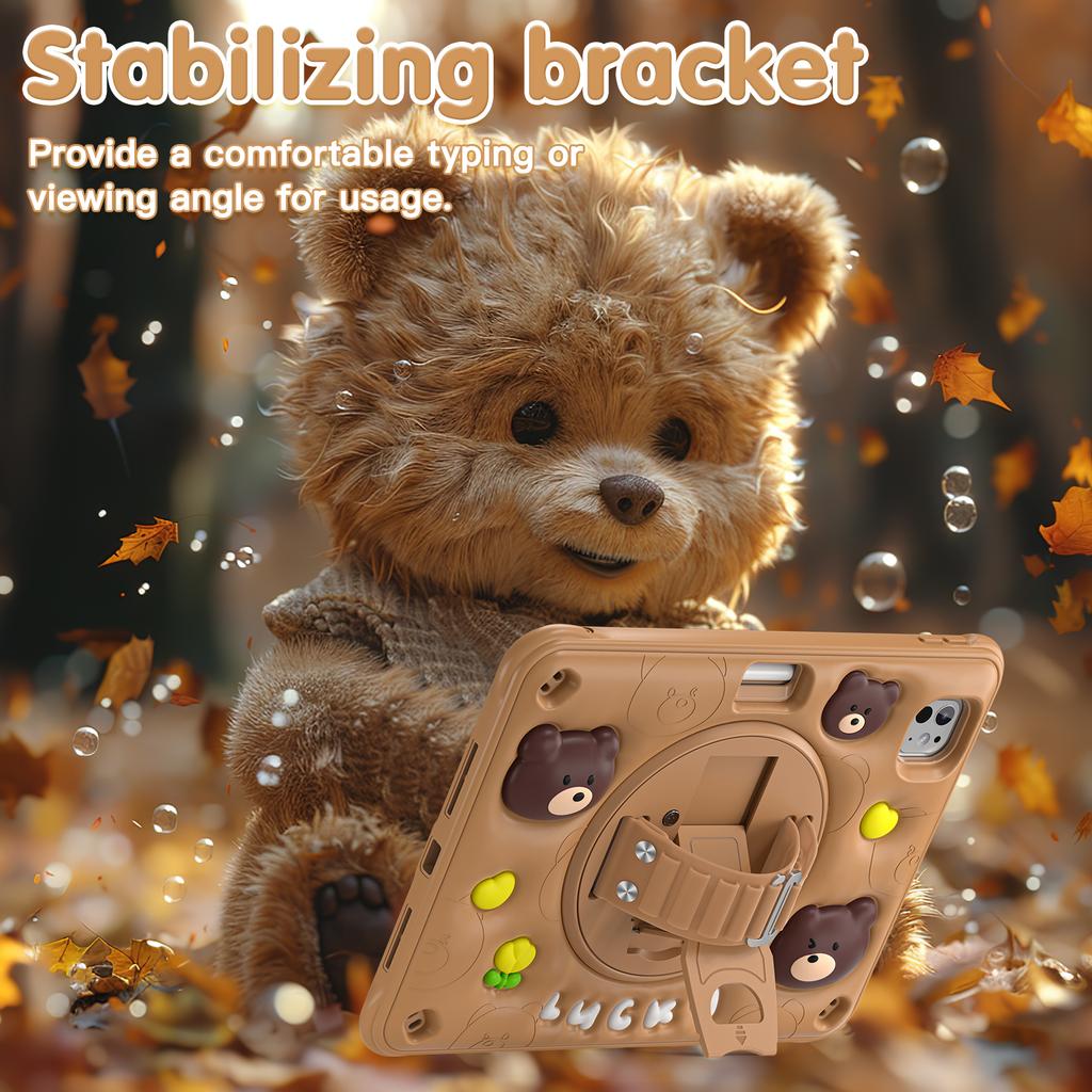 For iPad Pro 11 (2024) Case Bear Pattern PC+Silicone+TPU Kickstand Tablet Cover
