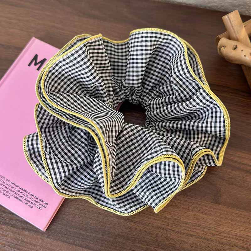 INS Ballet Style Contrast Color Plaid Ruffle Edge Elastic Hair Bands Women Sweet Korean Hair Scrunchies 4 Layered Large Headband