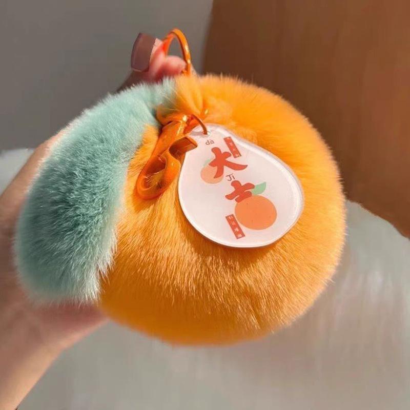 Kawaii Fluffy Persimmon Peach Plush Keychain Soft Stuffed Fruit Pendant for Backpack Bag Decor Girlfriend Gift