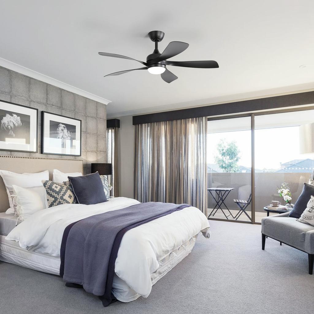 42-inch ceiling fan with lighting, DC motor, timer function (1/4/8 H), remote control included, 5 ABS blades-black