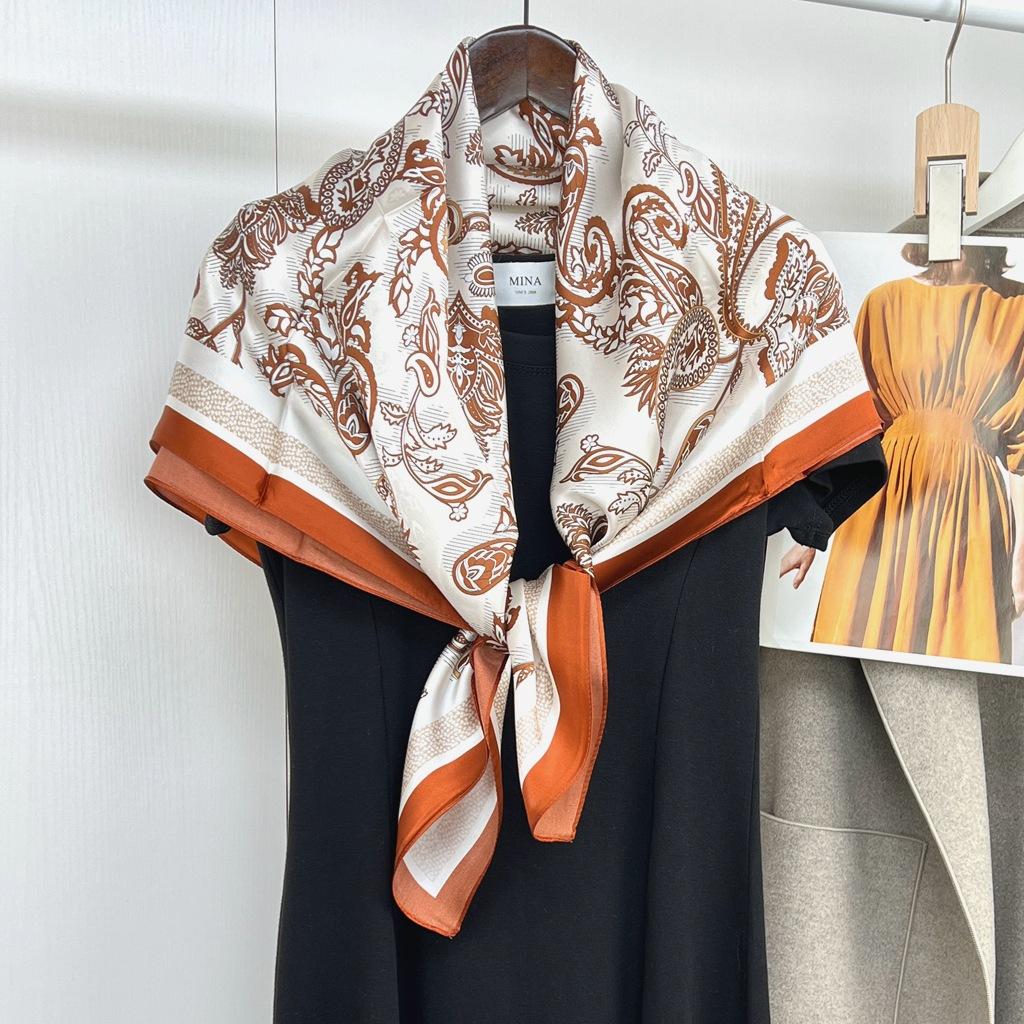 Silk Spring And Autumn Retro Cashew Flower Scarf Small Scarf Silk Mulberry Silk Silk Scarf 90 Square Scarves Women