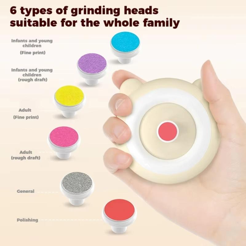 Infant Nails Grinder Machine Low Noise Design 360 Degree Filing Device With 6 Replacement Pad For Newborns to Toddler