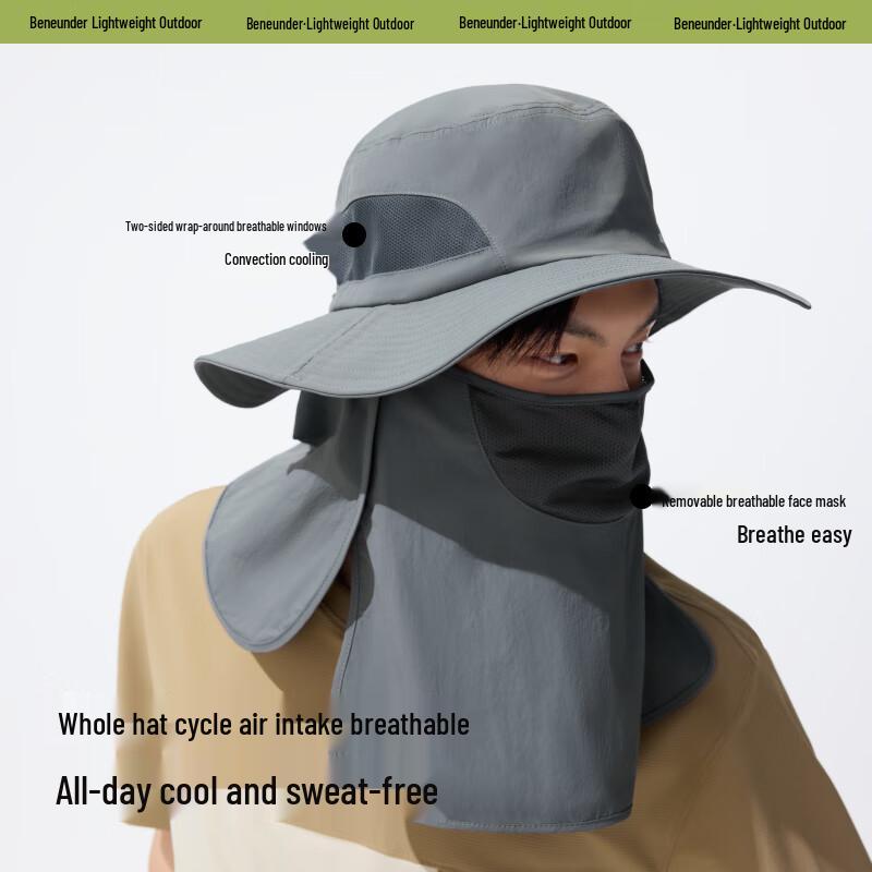 Beneunder Unisex Sun Protection Bucket Hat with Face Mask
