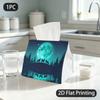 1pc Tissue Box, Modern Flat Moon Wolves Serene Night Pattern, 2D Flat Printing, Lightweight, Take Anywhere, Tissue Container, for Everyday Needs