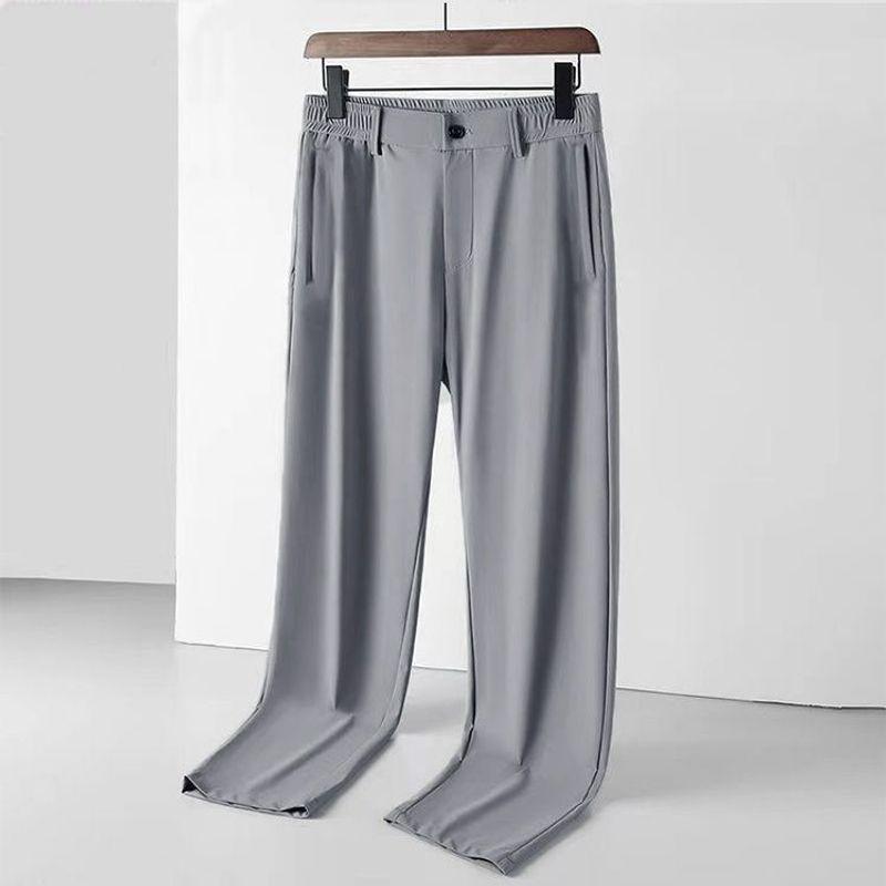 Men's Semi-Elastic High-Stretch Ice Silk Casual Summer Pants - Thin, Straight, Loose, High-End Suit Style