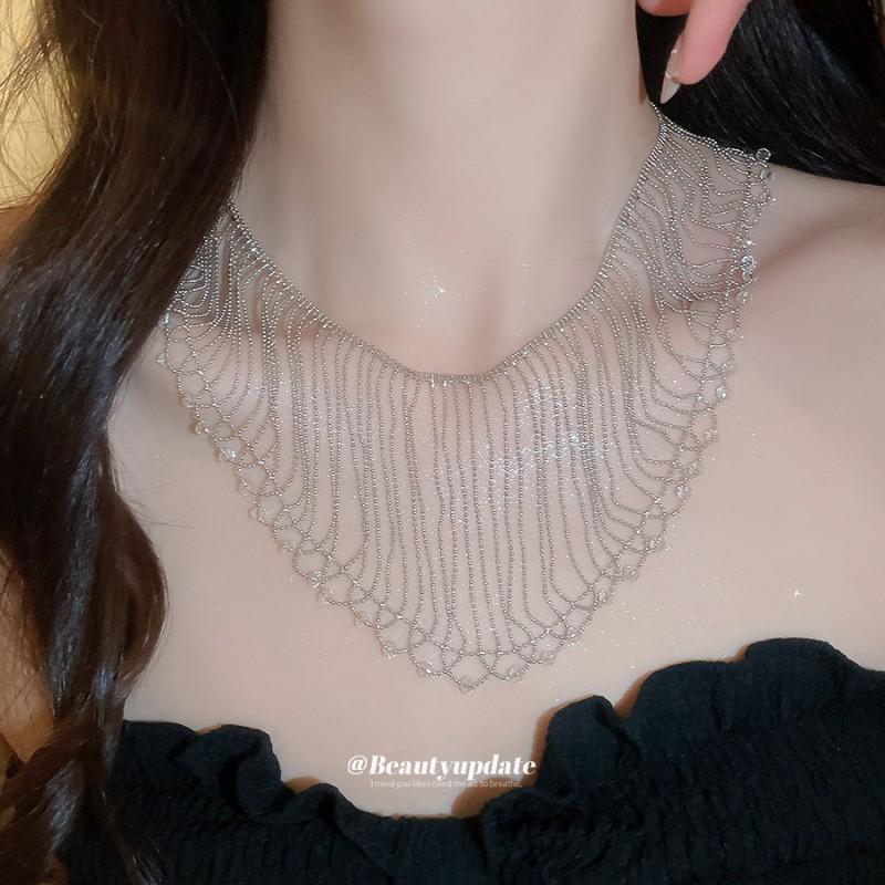 Geometric Hollow Waterfall Tassel Pendant Necklace Women Tone Layered Chain Lightweight Luxury Minimalist Jewelry