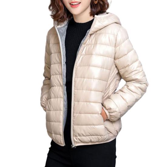 Mujer Otoño Invierno Abrigo Acolchado Con Capucha Grueso Manga Larga Cálido Color Sólido Suave Slim Fit Cierre De Cremallera Bolsillos Cardigan Señora Algodón Abrigo Chaqueta
