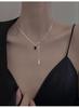 Black Diamond Square Pendant Tassel Necklace - Stylish Women's Luxury Design, Versatile Clavicle Chain Gift for Girlfriend.