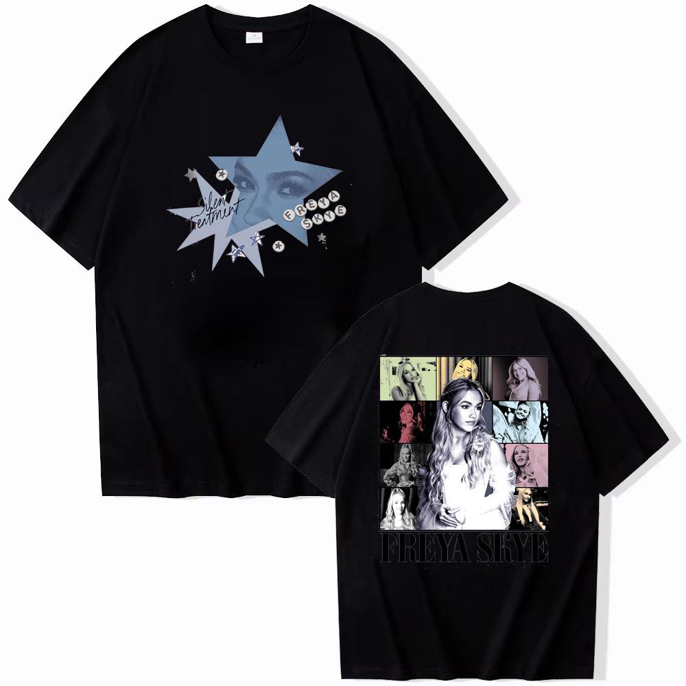 T-shirt Top Manica Corta Stampa Fronte/Retro Freya Skye Music Tour in Seta di Latte (Dimensioni europee)