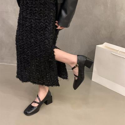 Niszowe czarne wysokie obcasy Mary Jane pojedyncze buty damskie buty 2024 nowe wiosna i jesień ze spódnicą francuskie małe skórzane buty
