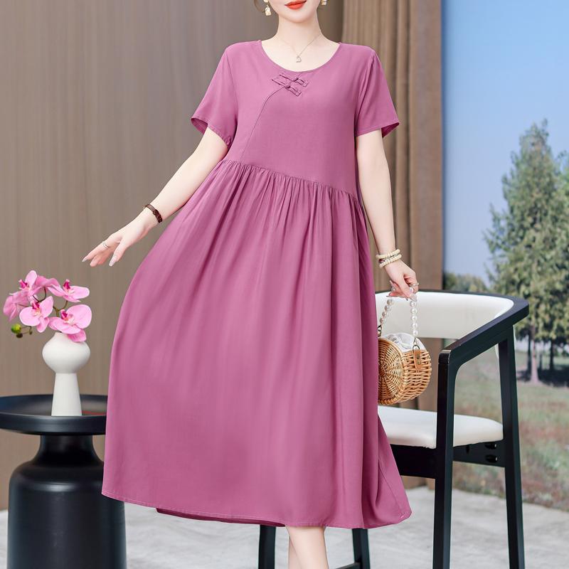 Elegant Dresses for Women Plus Size Loose Casual Vintage Print Long Dress With Sleeves Summer Middle-aged Women's Clothing