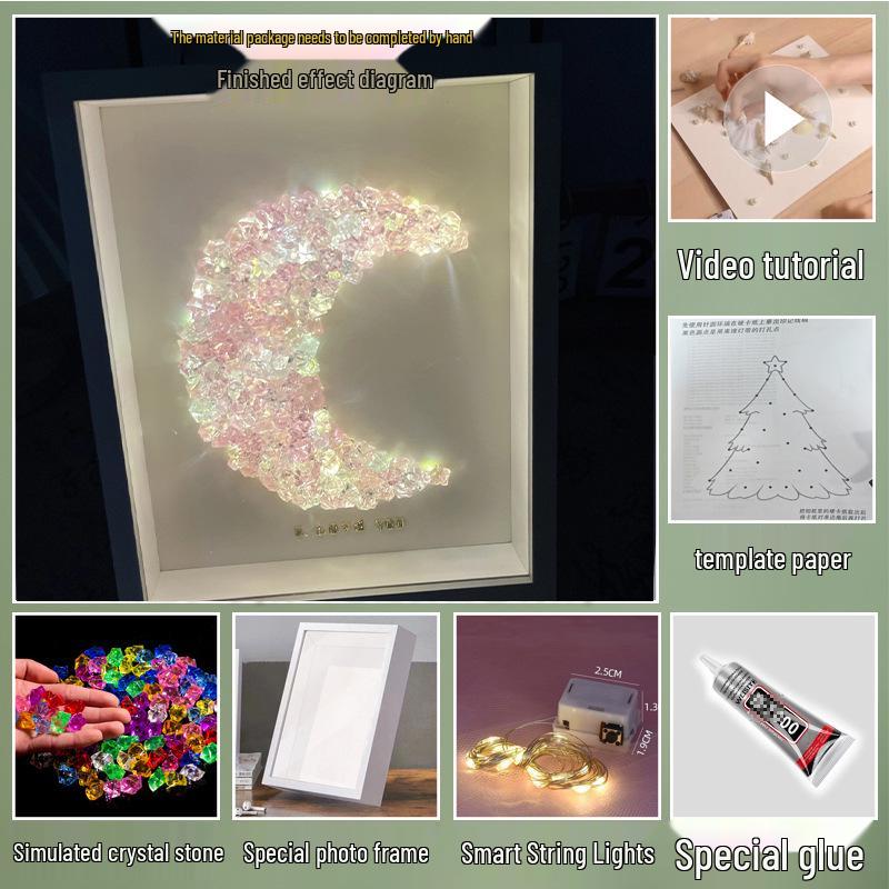 Handmade Starry Crystal Christmas Tree Night Light & Photo Frame Kit - Unique Gift for Women