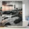 Moderne Badezimmer-Duschvorhang mit Leuchtturm-Design Wasserdichtes Gewebe für Heimdekoration 3D-Druck Anpassbare Größe (Schwarz Weiß