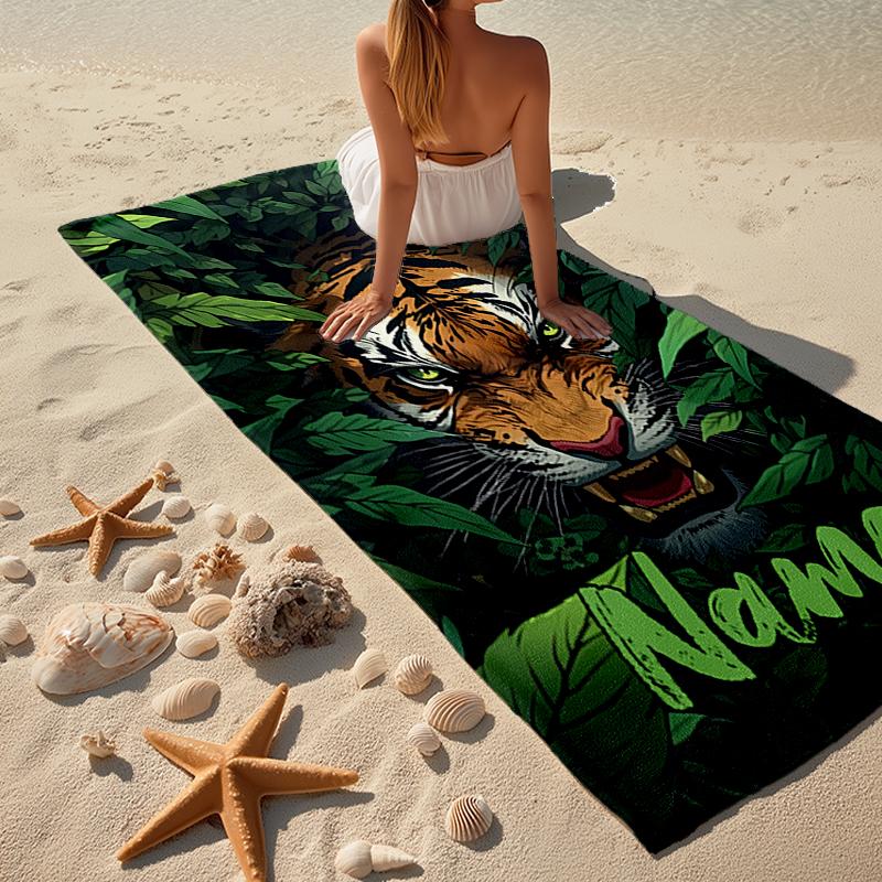 Custom Name Ultra-Soft Beach Towel with Tiger Theme,Ideal for Pool - Camping, Diving - Perfect Travel Essential, Vibrant Beach Towel.