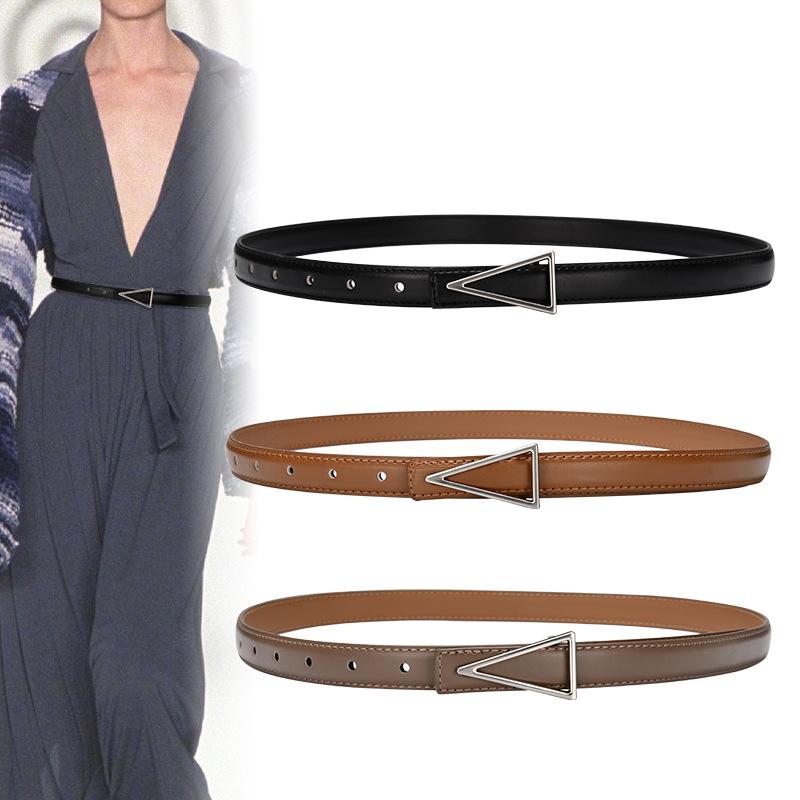 Writing A Notebook Women's New Simple Triangle Smooth Buckle Belt Genuine Leather Belt With Suit Denim Carefully Belt Genuine Leather Belt 105Cm