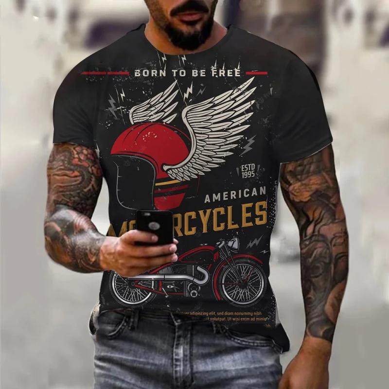 Men'S T-Shirt 3D Motorcycle Print T-Shirt Hip Hop Trend Vintage Clothing Motorcycle Racing T Shirt Outdoor Riding Blazer