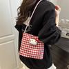 Plaid new cartoon cute shoulder bag female college students class shopping casual Hello Kitty versatile