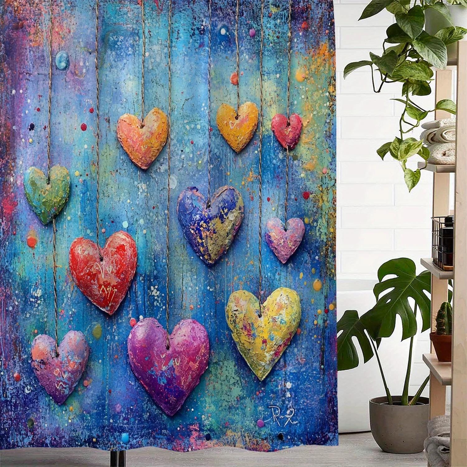

Open One Romantic Valentine S Day Love Print Shower Curtain, Window Curtain With 12 Hooks Curtain For Windows W60H190(CM)-1 Pcs