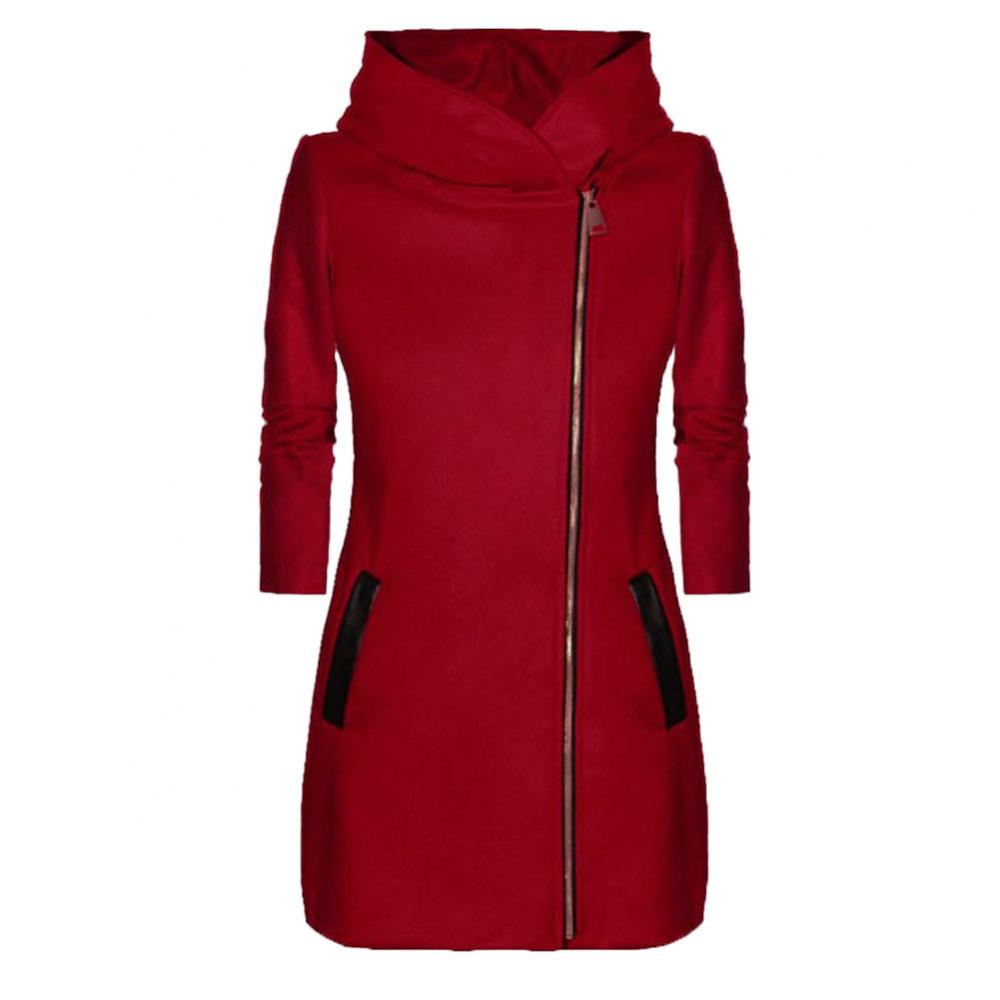 Autumn Winter Fashion Women Coat Solid Color Zip Up Long Sleeve Hooded Jacket Coat Outerwear Long Section Women's Coat