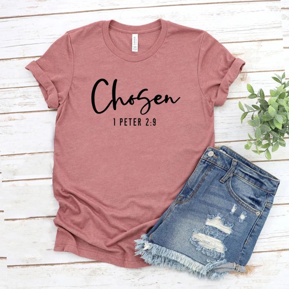 Chosen 1 Peter 29 TShirt Christian Shirt for Women Christian Apparel Religious Gift Womens Graphic T Shirts Bible Verse Tee