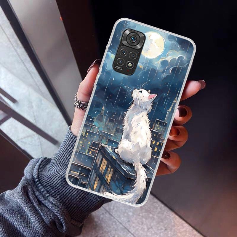 Anime Cat Rain Animal Phone Case For Xiaomi Redmi Note 10 11 12 13 14 15 Pro Plus 11S 12S 14S 11T 11E 10S Soft TPU Back Cover Re