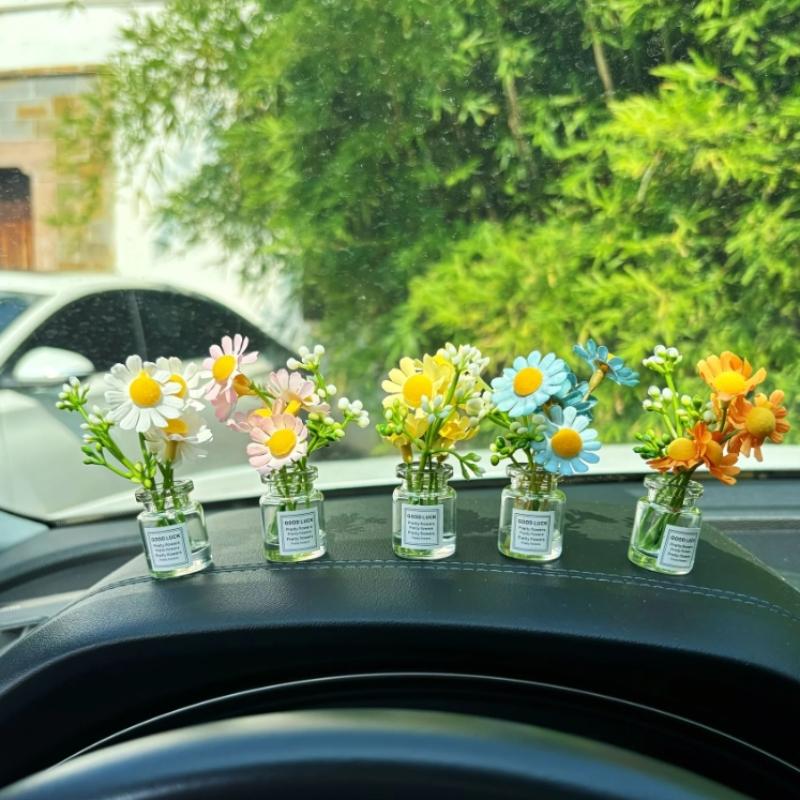 1PC Car Center Console Delicate Miniature Potted Flowers Simulated Flower Automotive Interior Decorations Car Gifts