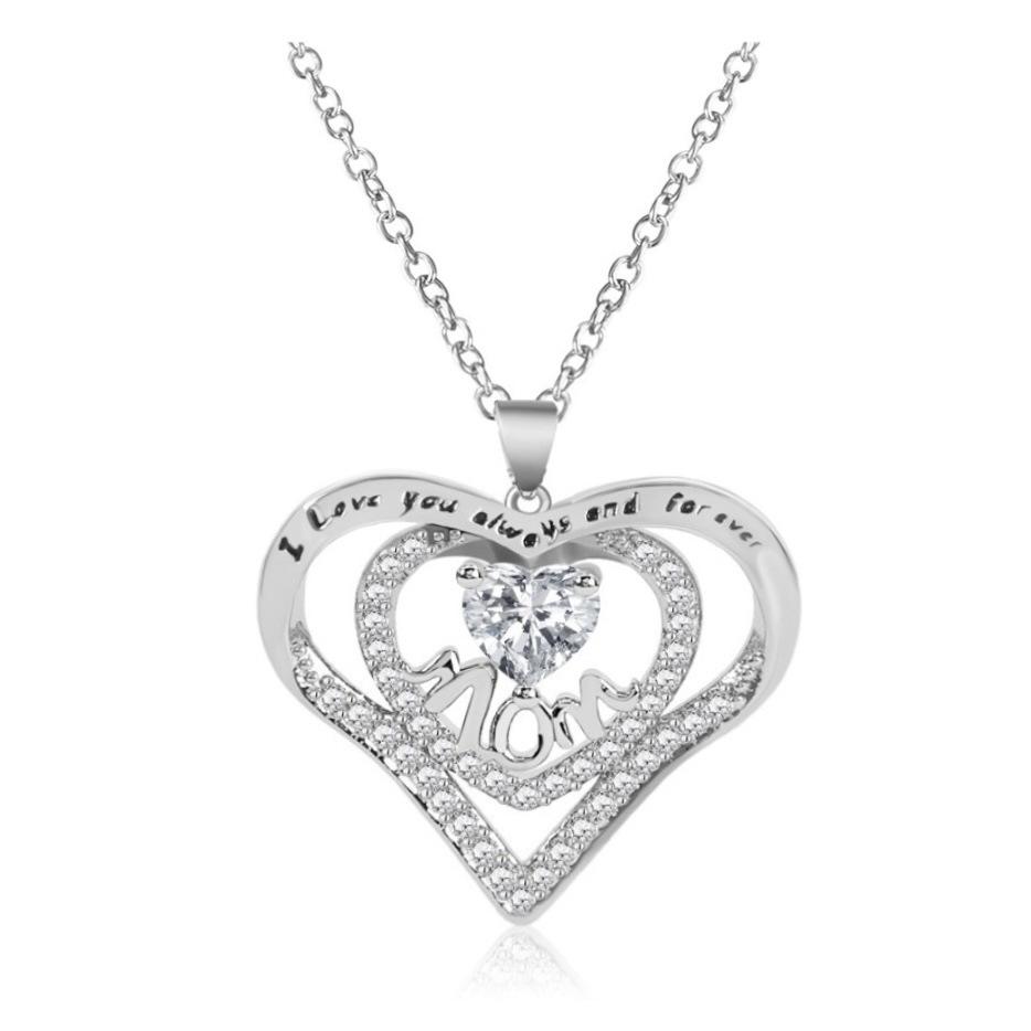Heart-shaped Zircon MOM Necklace Women's Versatile Pendant Collarbone Chain Mother's Day Gift